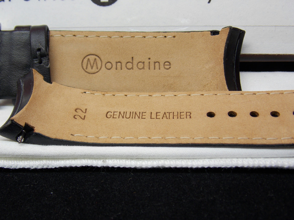 Mondaine Swiss Railways Watchband 22mm Curved End Black Leather Men's Strap