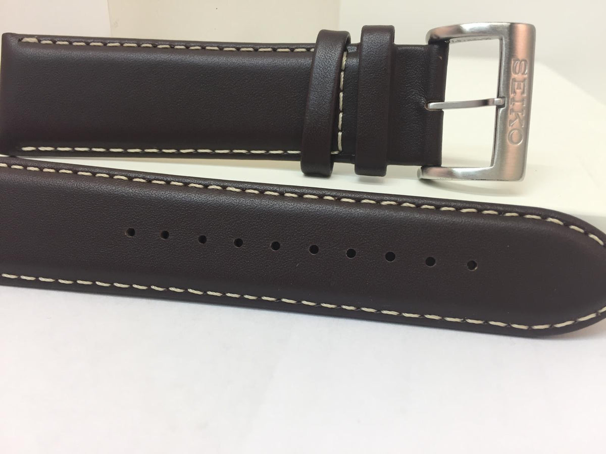 Seiko Watchband SNN241 22mm Dark Brown Calfskin White Stitching. Band# L00F H 22