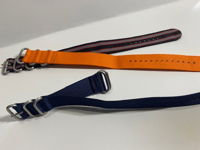 THREE 24mm Multi Colors 0ne Piece Loop Thru Straps Nylon Ballistic.Steel Keepers
