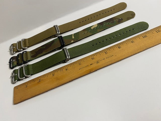 Lot of 3 24mm Military Color 0ne Piece Loop Thru Strap Nylon Ballistic Watchband