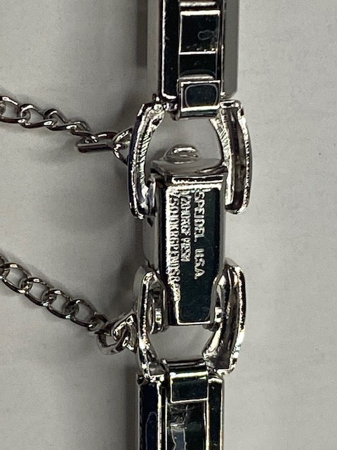 Vintage Speidel Gold 10K Filled Ladies Ring End Watchband w/Safe Chain. Silv/Blk