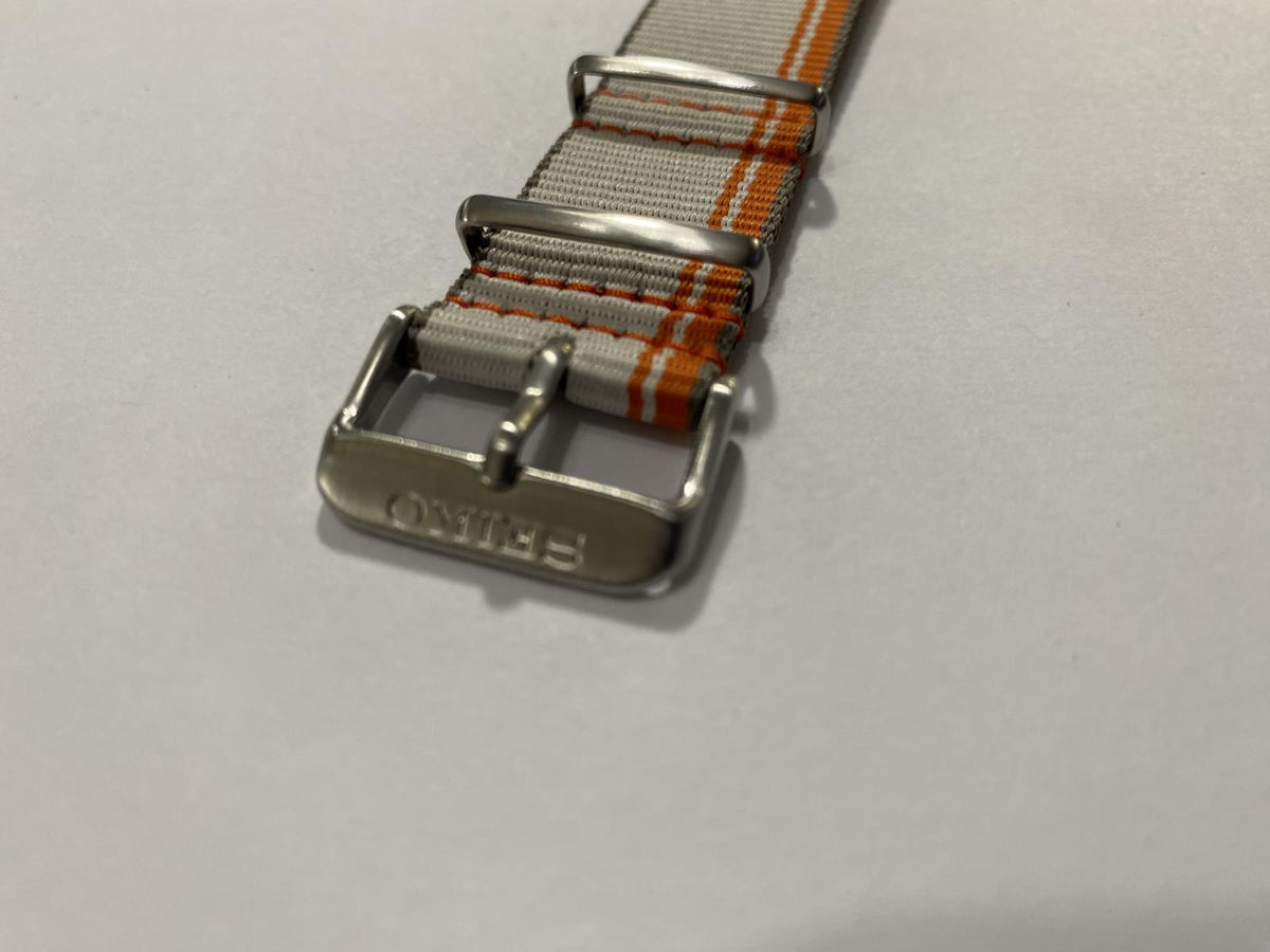 Seiko WatchBand Fabric SRPK73 One Piece Loop Thru 22mm Wide.White/Orange/Gray