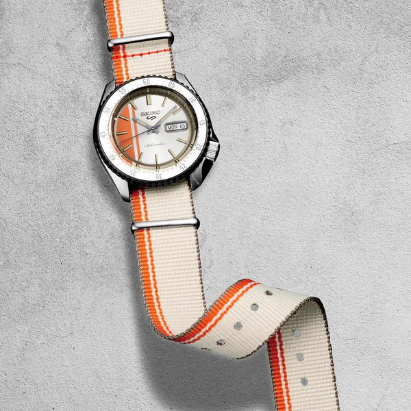 Seiko WatchBand Fabric SRPK73 One Piece Loop Thru 22mm Wide.White/Orange/Gray