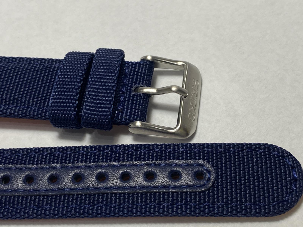 Seiko Military Watchband Blue 20mm Padded Fabric/Leather Band w/Spring Bars