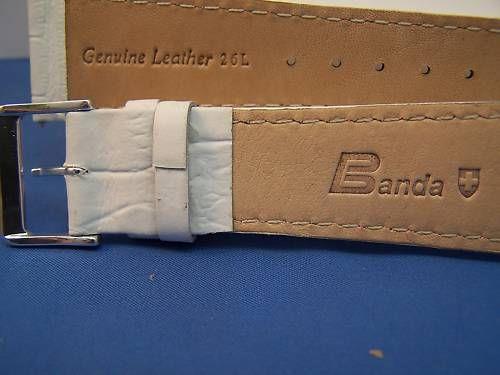 Extra Wide Leather Watchband. 24mm With Pins. White