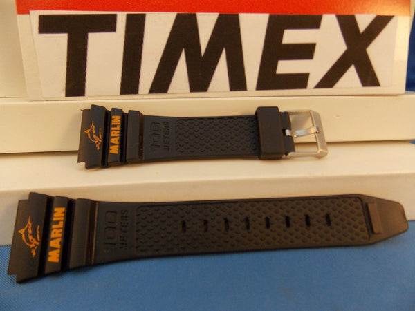 Timex watchband Marlin black Resin Orange Graphics  for 1989 Digital Analog