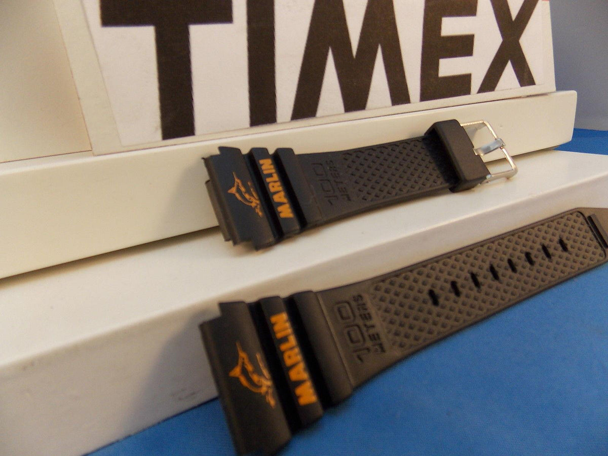 Timex watchband Marlin black Resin Orange Graphics for 1989 Digital Analog