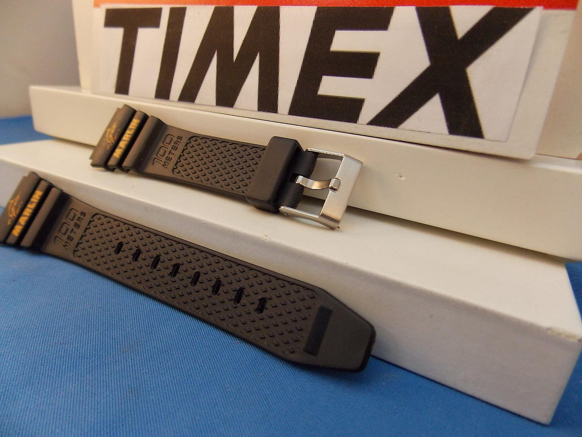 Timex watchband Marlin black Resin Orange Graphics for 1989 Digital Analog