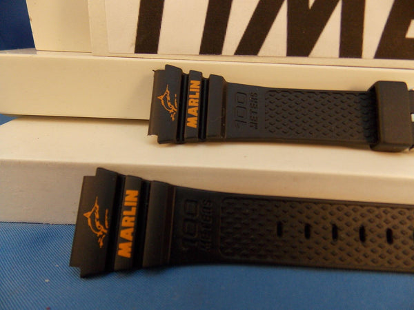 Timex watchband Marlin black Resin Orange Graphics  for 1989 Digital Analog