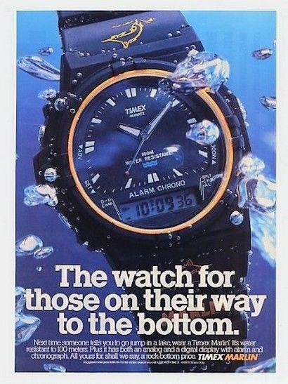 Timex watchband Marlin black Resin Orange Graphics for 1989 Digital Analog