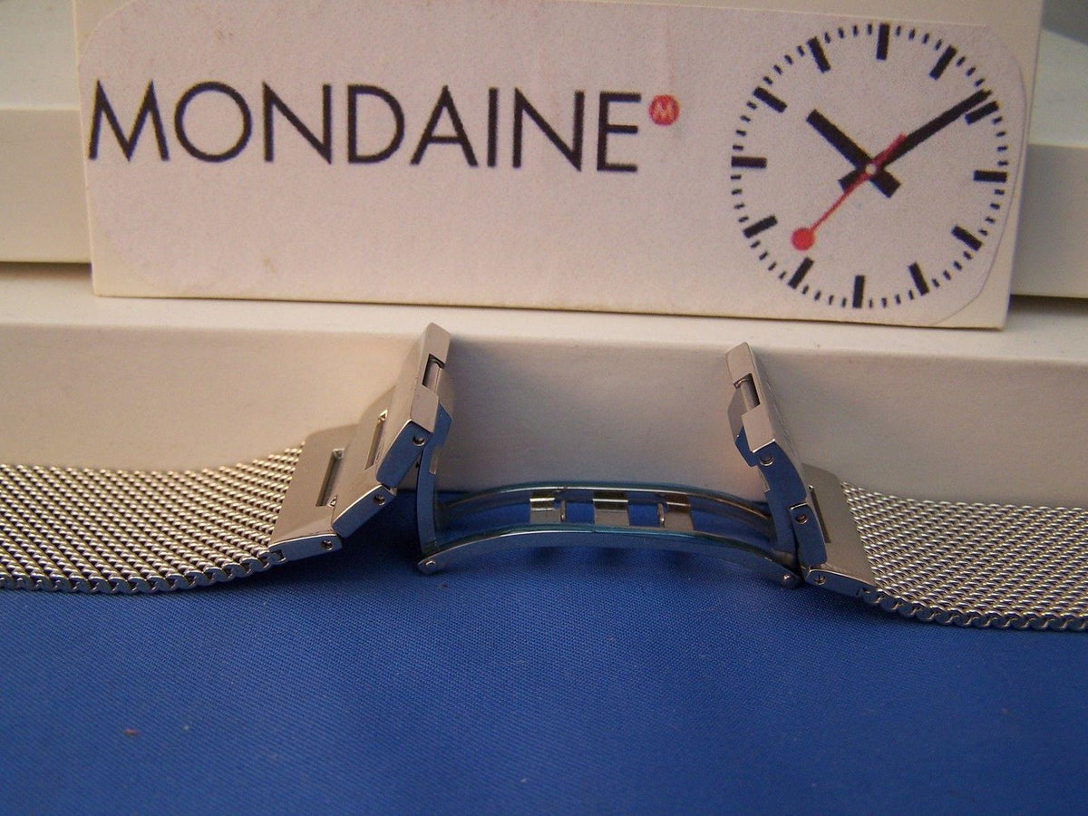 Mondaine Watch Bracelet 18mm All Stainless Steel. Mesh w/ Deployment buckle