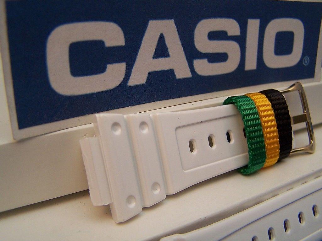 Casio Watchband DW-6900 R-7 White G-Shock Strap w/Multi-Colored Keepers