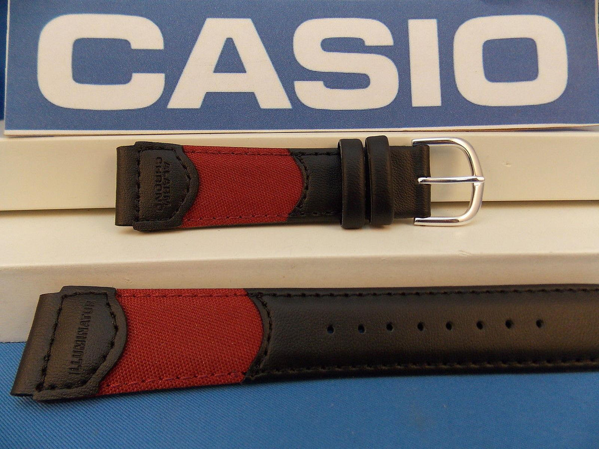Casio Watchband W-94 HB Red/Black Nylon Mesh/Leathr 18mm Mens Illuminator Strap