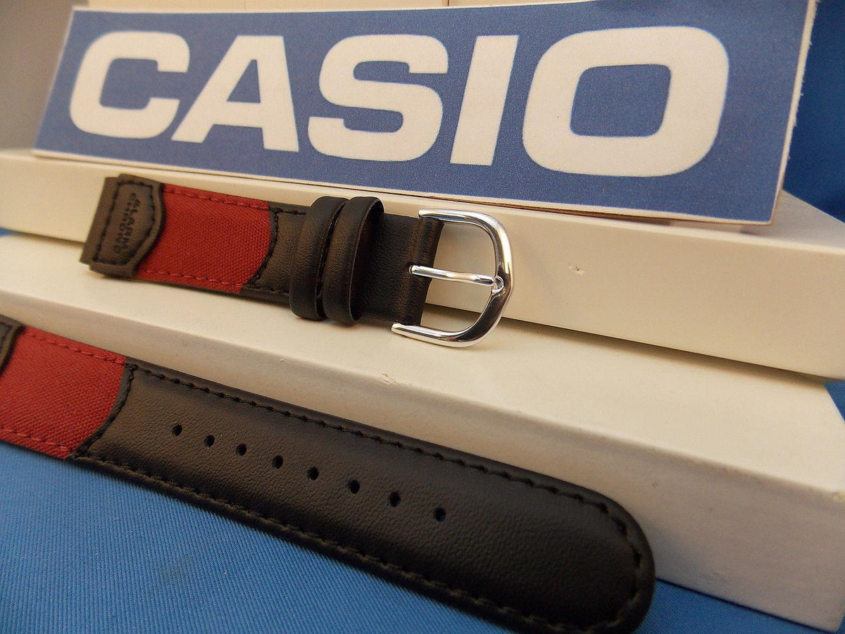 Casio Watchband W-94 HB Red/Black Nylon Mesh/Leathr 18mm Mens Illuminator Strap