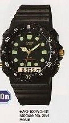 Casio watchband AQ-100, MRD-201 black Resin gold tone buckle