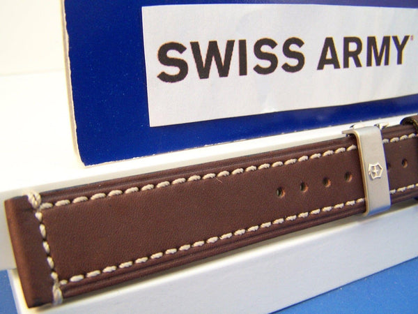 Swiss Army watchband Chrono Pro Stitched Brown Leather w/ Deploy Bkle 21mm
