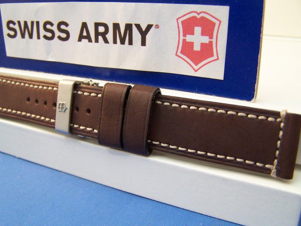 Swiss Army watchband Chrono Pro Stitched Brown Leather w/ Deploy Bkle 21mm