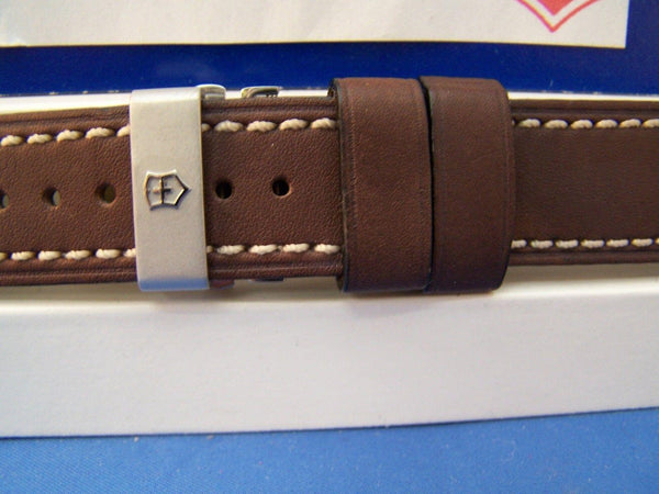 Swiss Army watchband Chrono Pro Stitched Brown Leather w/ Deploy Bkle 21mm