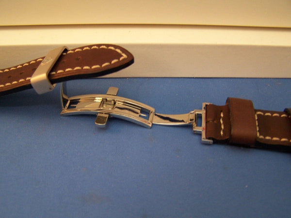 Swiss Army watchband Chrono Pro Stitched Brown Leather w/ Deploy Bkle 21mm