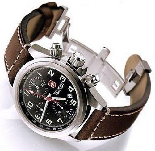 Swiss Army watchband Chrono Pro Stitched Brown Leather w/ Deploy Bkle 21mm