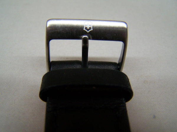 Swiss Army watchband Field. 20mm Black Leather Logo Buckle. Stitched and Padded