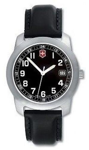 Swiss Army watchband Field. 20mm Black Leather Logo Buckle. Stitched and Padded