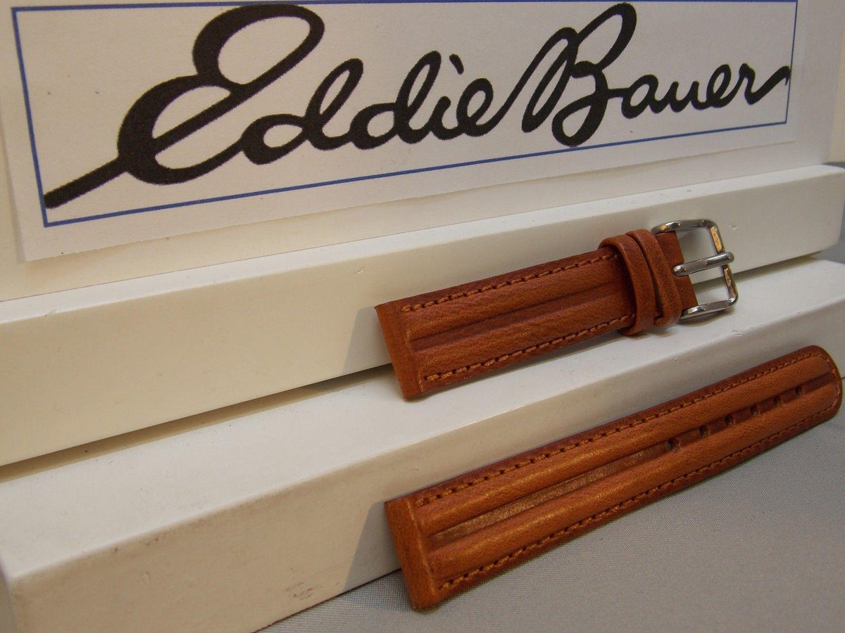 Eddie Bauer 14mm Wide Ladies Leather Brn Padded/Stitched WatchBand W/Pins
