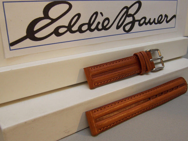 Eddie Bauer 14mm Wide Ladies Leather Brn Padded/Stitched WatchBand W/Pins