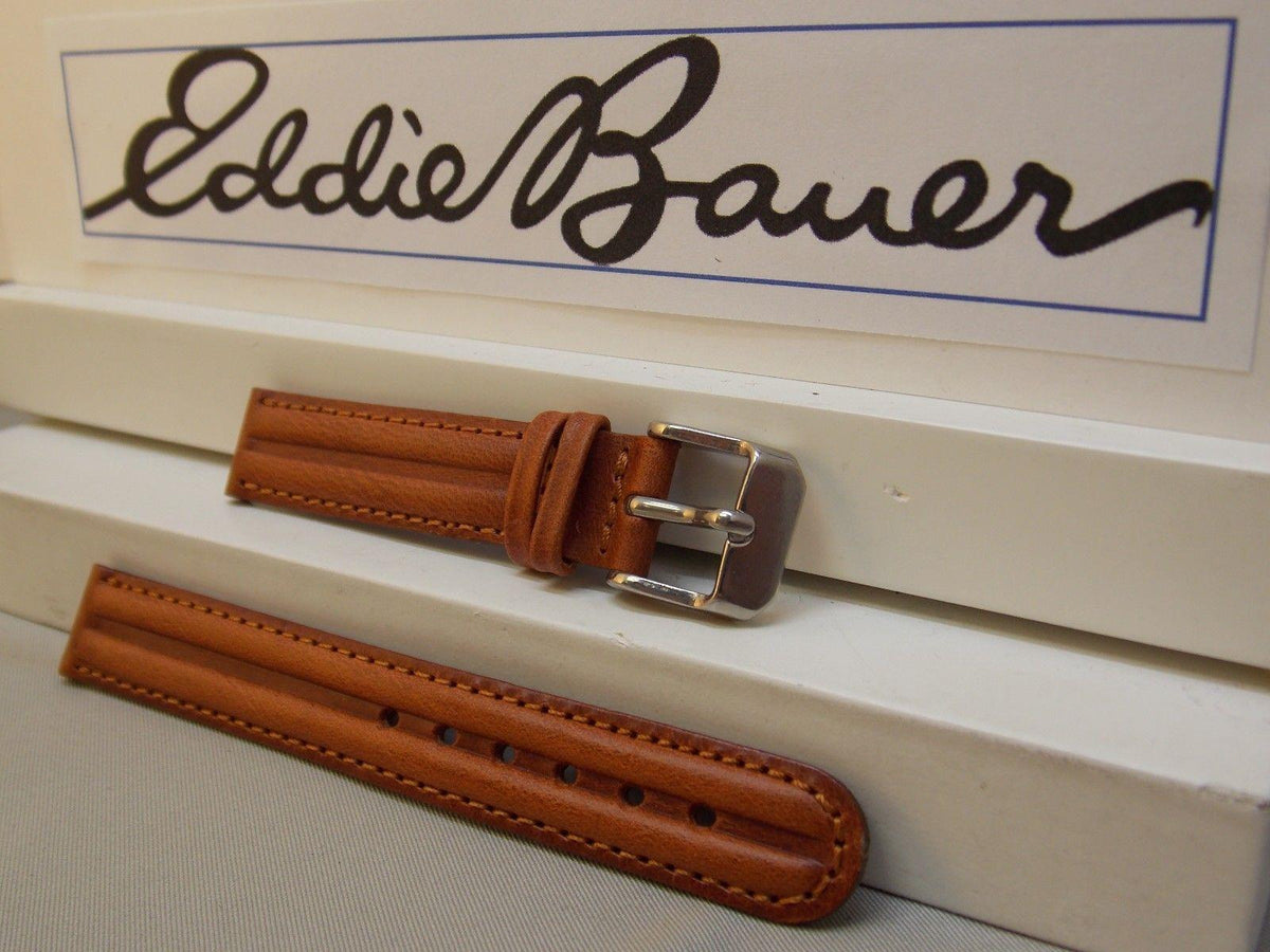 Eddie Bauer 14mm Wide Ladies Leather Brn Padded/Stitched WatchBand W/Pins