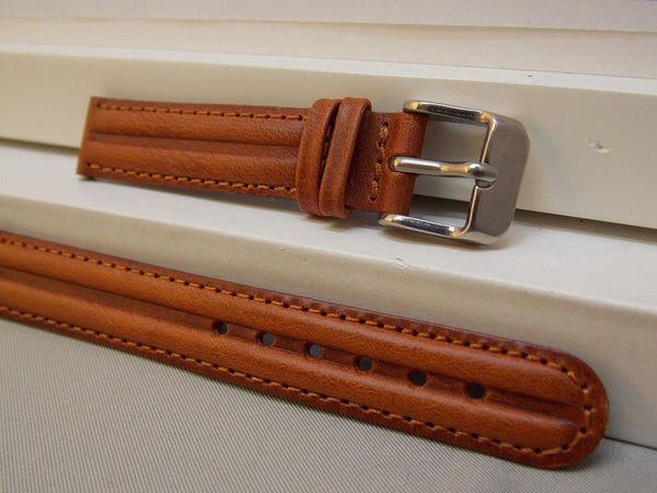 Eddie Bauer 14mm Wide Ladies Leather Brn Padded/Stitched WatchBand W/Pins