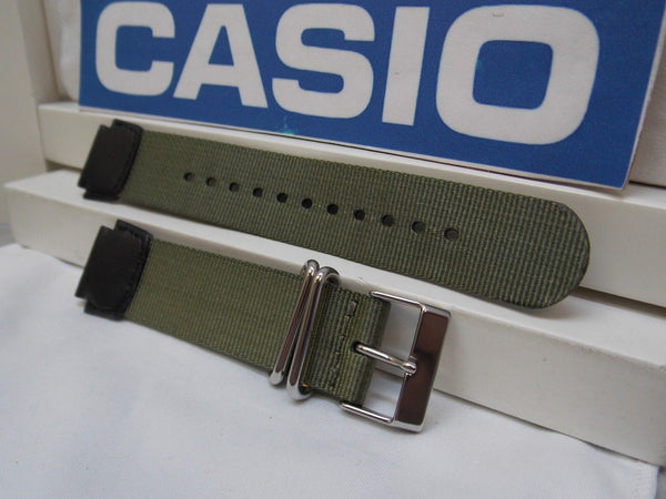 Casio watchband AE-1200, MRW-200 Military Colors Green/Black Nylon/Leather 18mm