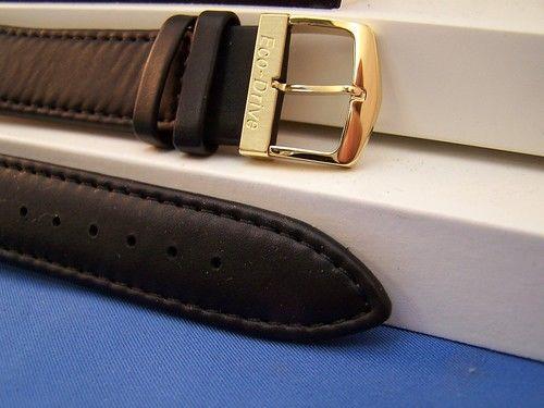 Citizen watchband Eco-Drive BM6575 Blk Leather Gold Tn Bkle.Back #E111-S049407