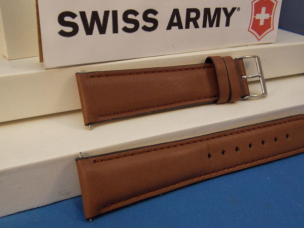 Swiss Army watchband Field 20mm Brown Leather Logo buckle. Stitched and Padded