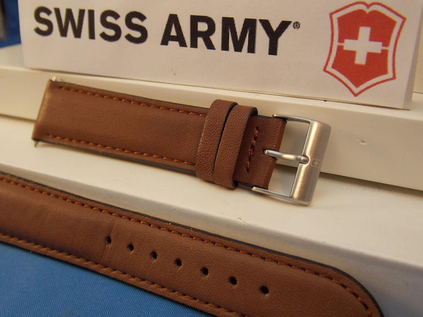 Swiss Army watchband Field 20mm Brown Leather Logo buckle. Stitched and Padded