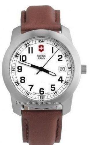 Swiss Army watchband Field 20mm Brown Leather Logo buckle. Stitched and Padded