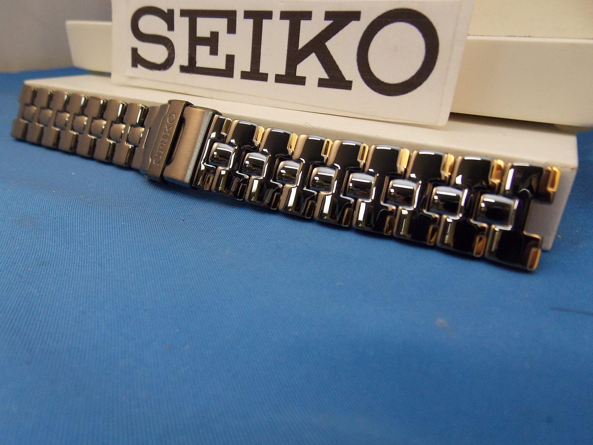 Seiko WatchBand SDWF17P Black and Gold Tone Bracelet w/Fold Safety Clasp buckle
