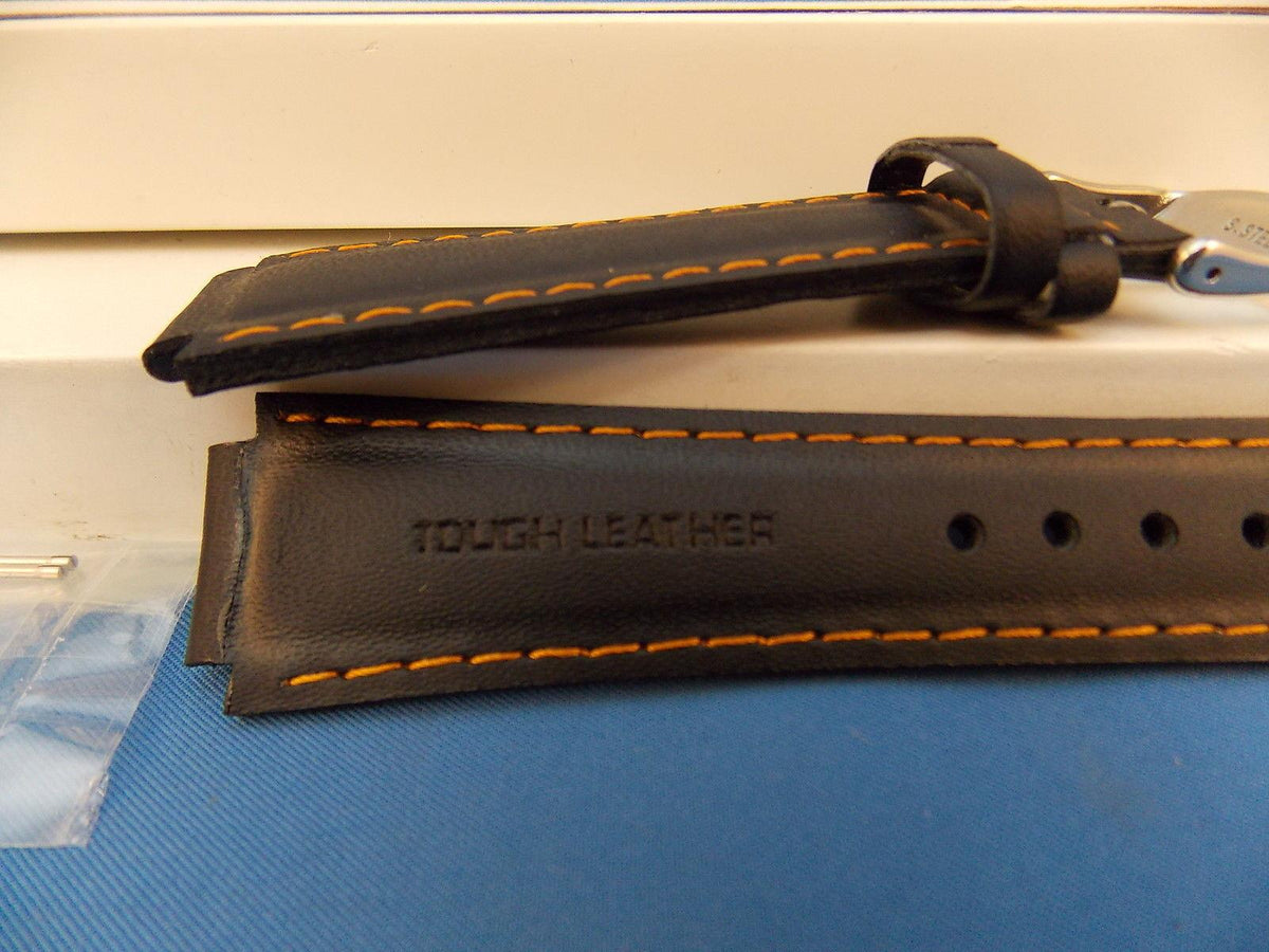 Casio watchband EF-308. Ef-301. Edifice Black Leather Orange Cotton Stitch Trim