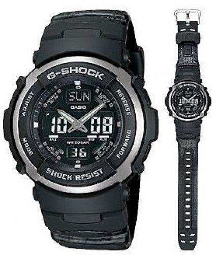Casio watchband G-304 Rl G-Shock Resin and Leather  Black. Watchband