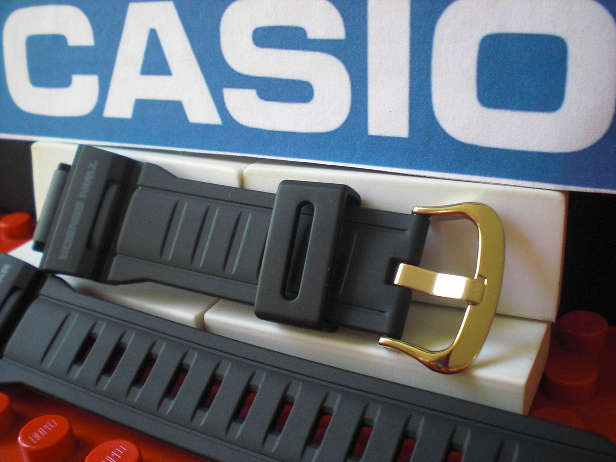 Casio Watchband G-9300 w/Gold Buckle Twin Sensor Tough Solar Black Resin Strap
