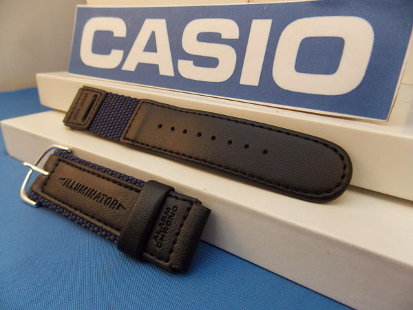 Casio Watchband W-94 HF blue/Black Nylon Mesh/Leathr 18mm Men Illuminator Strap