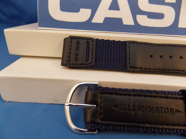 Casio Watchband W-94 HF blue/Black Nylon Mesh/Leathr 18mm Men Illuminator Strap