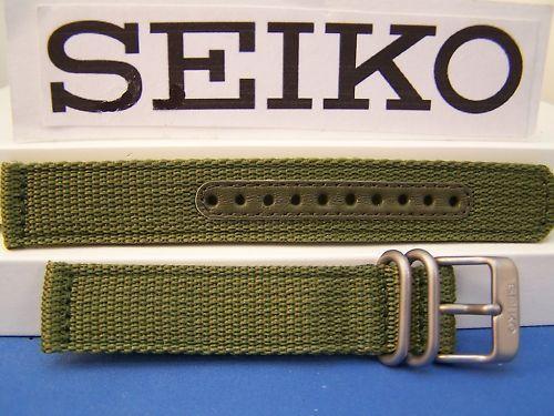 Seiko WatchBand SNK813 Military Green 18mm 2ply Fabric w/Steel Buckle/Keepers