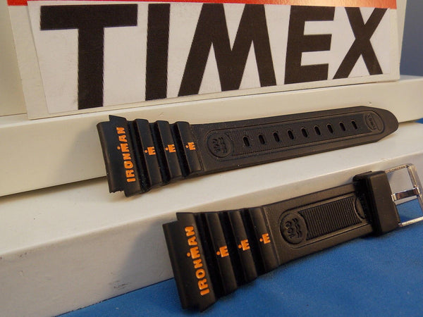 Timex Watch Band Original Ironman 8 Lap Memory Black Strap w/Orange Graphics