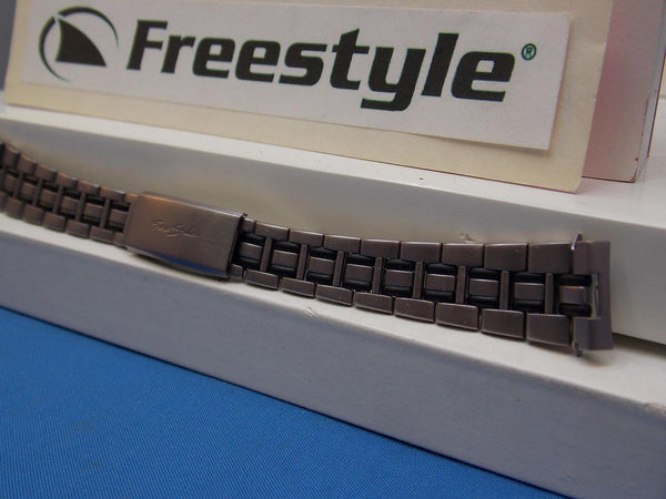 Freestyle watchband - Bracelet Matte Silver/Black 16mm w/FoldOver buckle