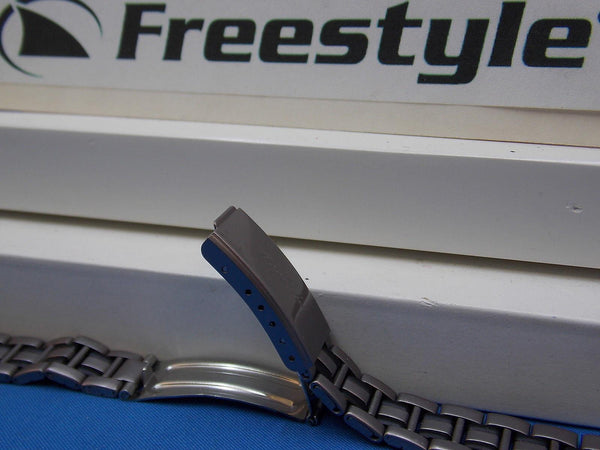 Freestyle watchband - Bracelet Matte Silver/Black 16mm w/FoldOver buckle