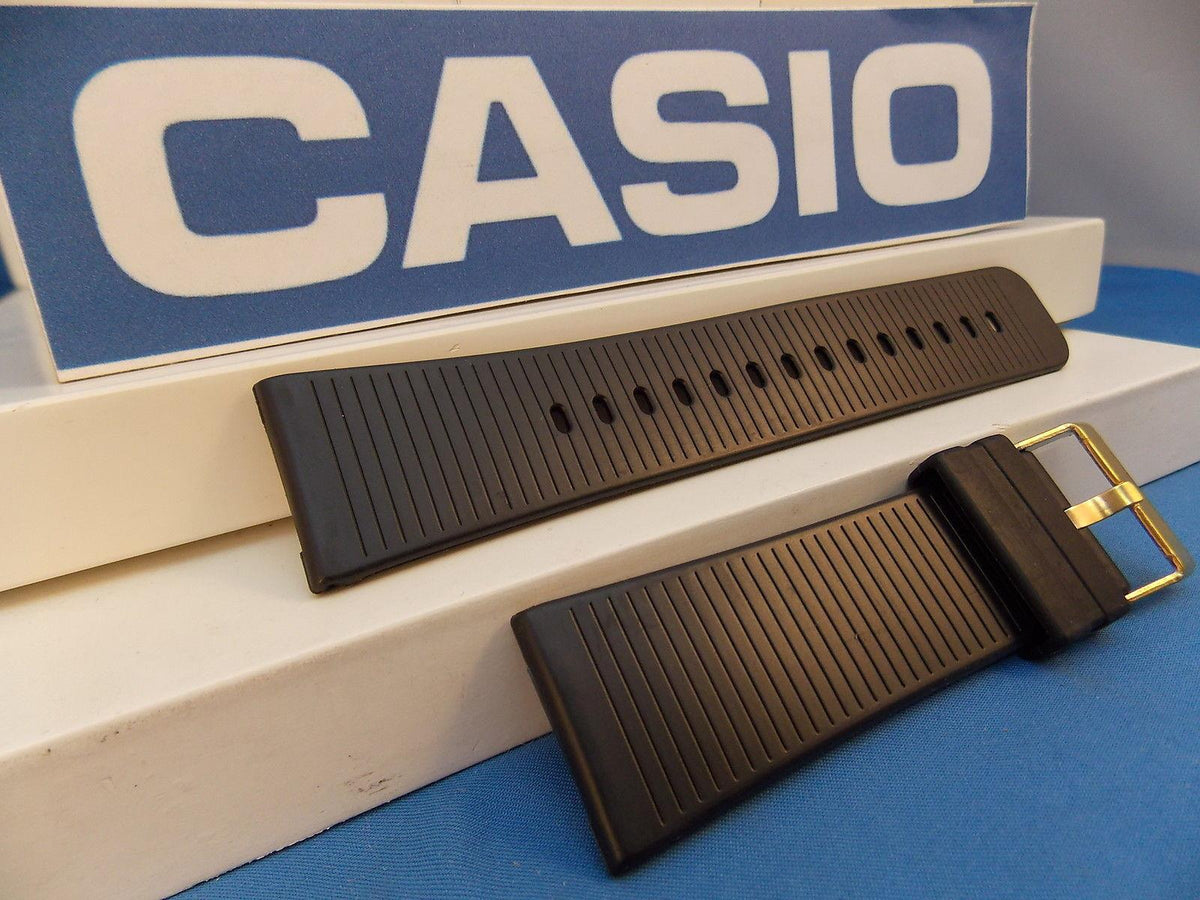 Casio Watchband MW-301 24mm Black Rubber Strap w/Gold Tone Buckle.