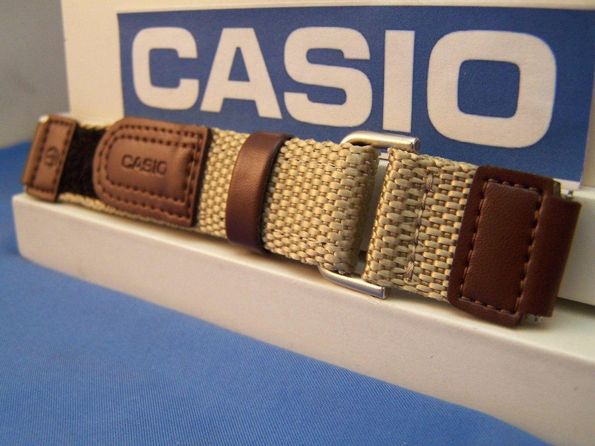 Casio Watchband AW-80 V-5BW. NylonGrip Sport Strap Brown / Tan. With Pins