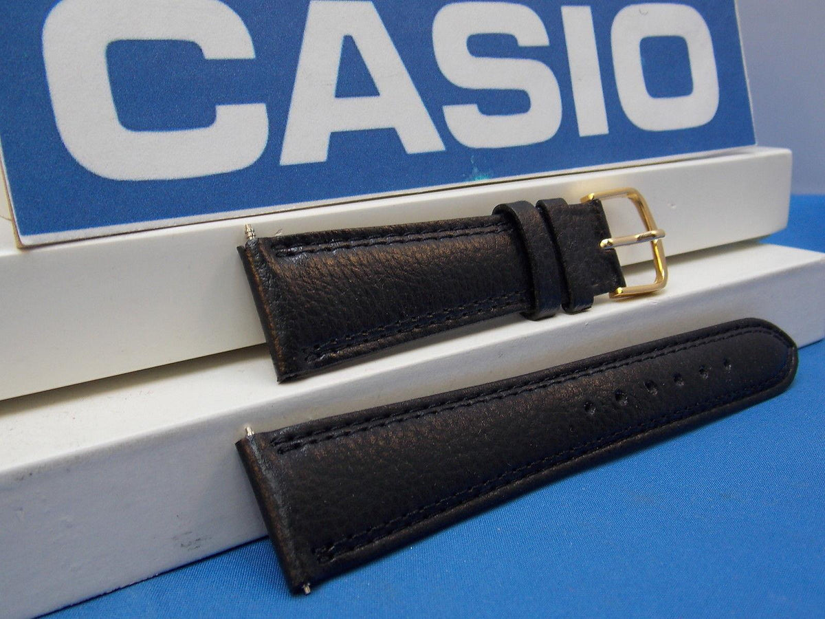 Casio watchband AB-20 Leather Black 19mm Padded Double Outline Stitched