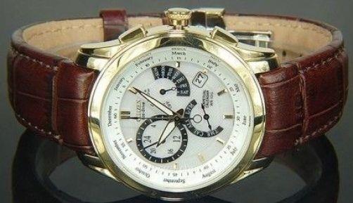 Citizen watchband BL8000-08 ECO Drive Brown Curved End Leather.Gold Tone Buckle