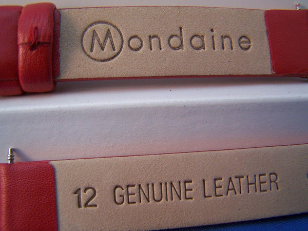 Mondaine watchband Original 12mm Red Leather ladies  w/ Logo buckle & Pins